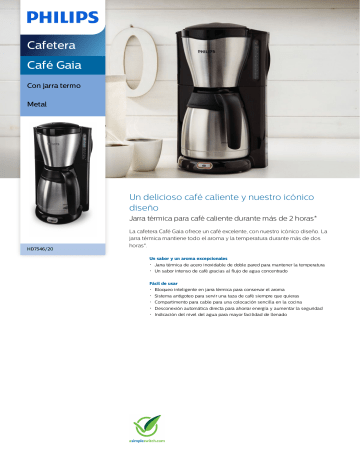 Philips HD7546/20 Café Gaia Cafetera Manual de usuario | Manualzz