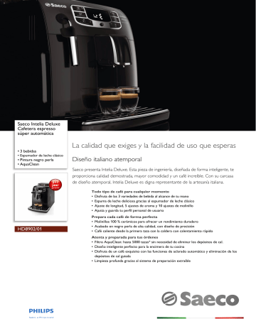 Saeco HD8902/01 Saeco Intelia Deluxe Cafetera espresso súper automática  Manual de usuario | Manualzz