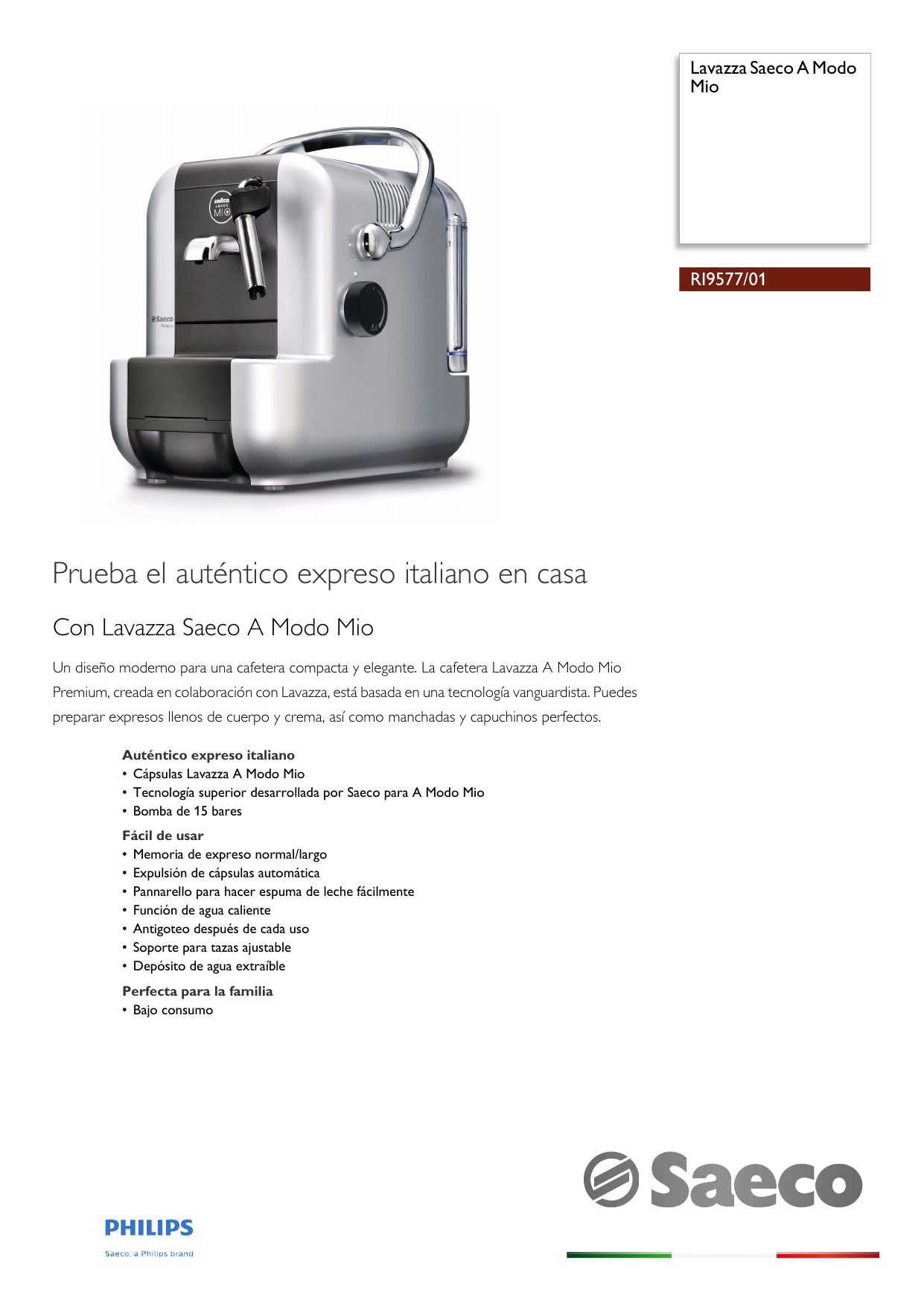1-1-103199 Cafetera Capsulas Saeco Lavazza a Modo Mio