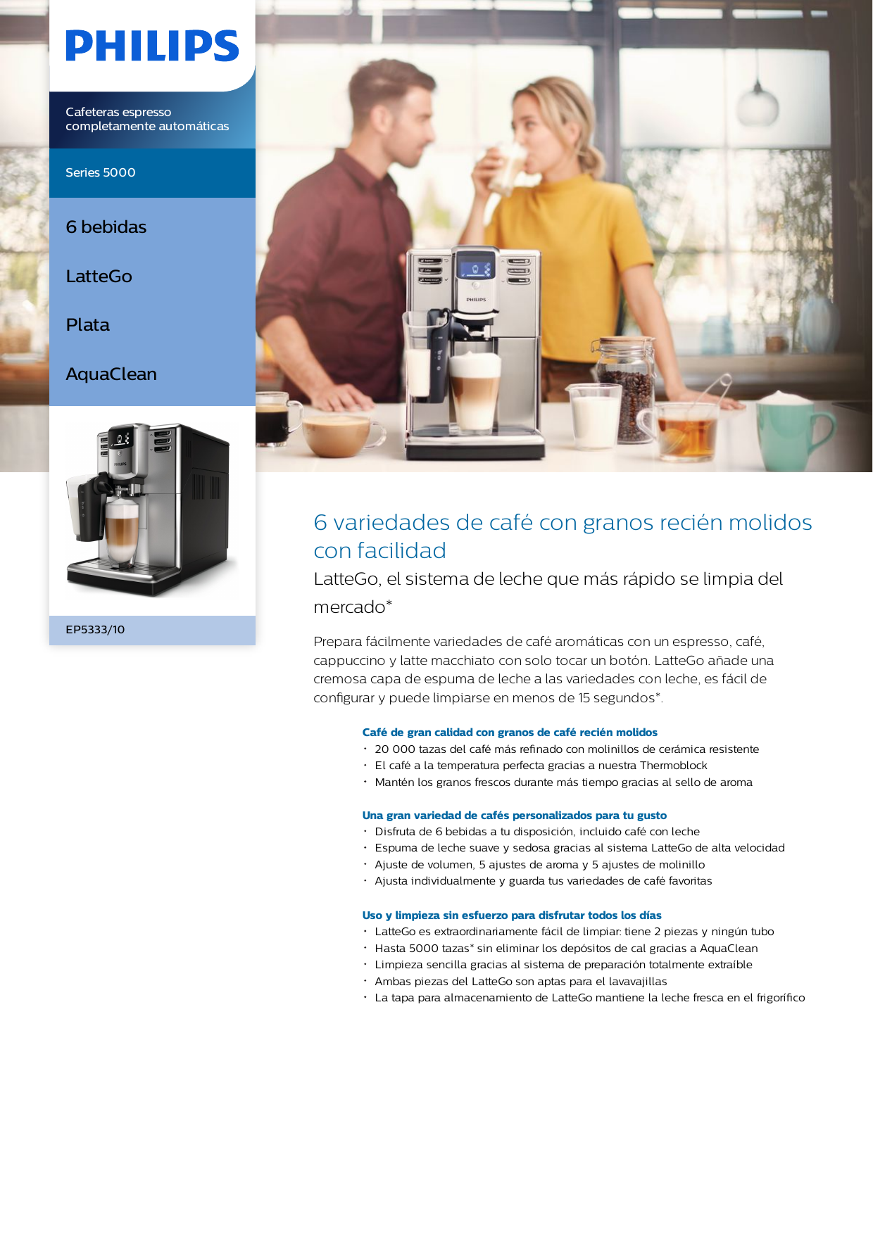 Philips EP5333/10 Series 5000 Cafeteras espresso completamente automáticas  Manual de usuario | Manualzz
