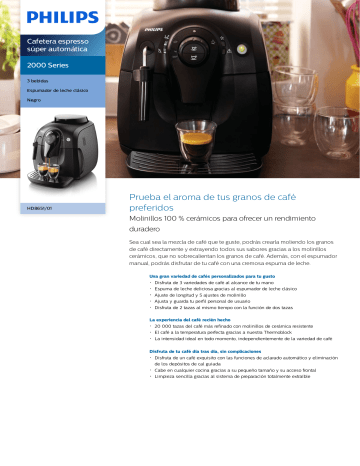 Philips HD8651/01 2000 Series Cafetera espresso súper automática Manual de  usuario | Manualzz