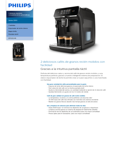 Philips EP2221/40 Series 2200 Cafeteras espresso completamente automáticas  Manual de usuario | Manualzz