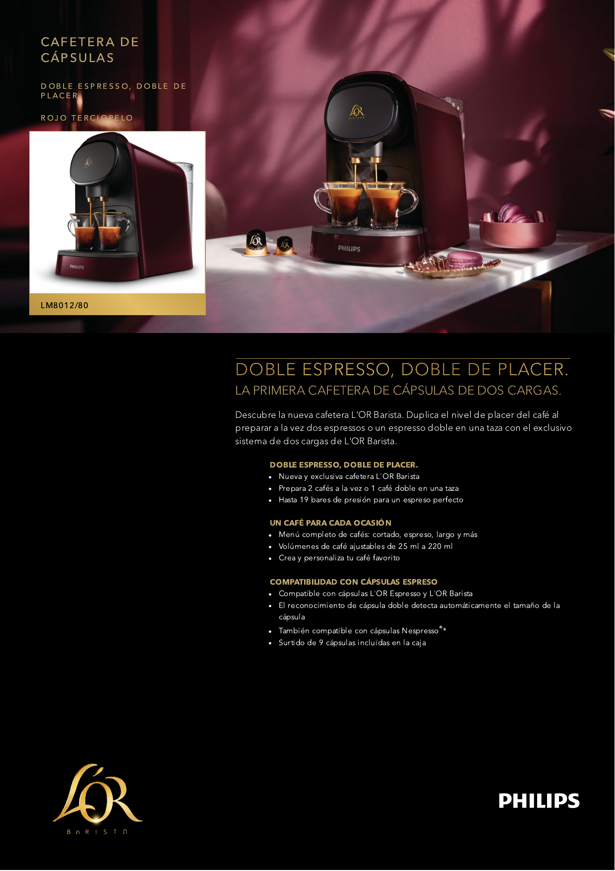 Cafetera Philips LM801241, L´OR BARISTA, Capsulas - JUAN LUCAS - TIENDAS  ACTIVA