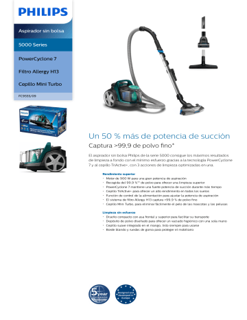 Philips FC9555/09 5000 Series Aspirador sin bolsa Manual de usuario |  Manualzz