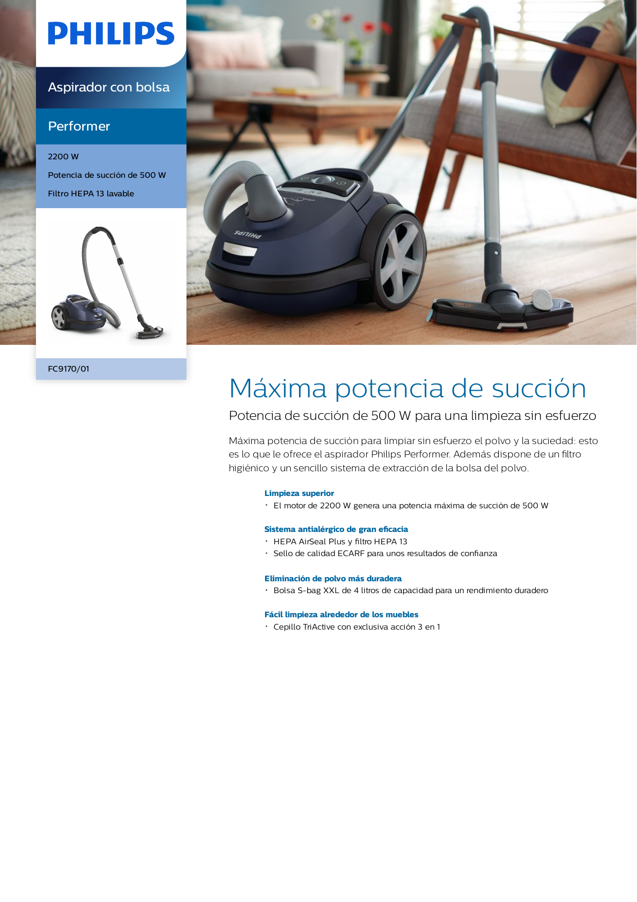 Philips FC9170/01 Performer Aspirador con bolsa Manual de usuario | Manualzz