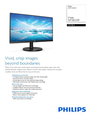 Philips 241V8LA/00 LCD monitor Product Datasheet | Manualzz