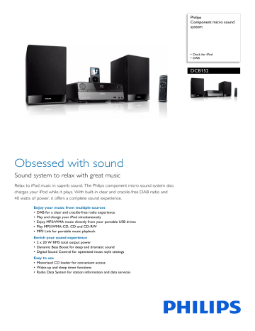 Philips DCB152/05 Component micro sound system Product Datasheet | Manualzz