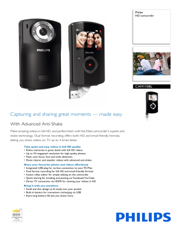 Philips CAM110BL/00 HD camcorder Product Datasheet | Manualzz