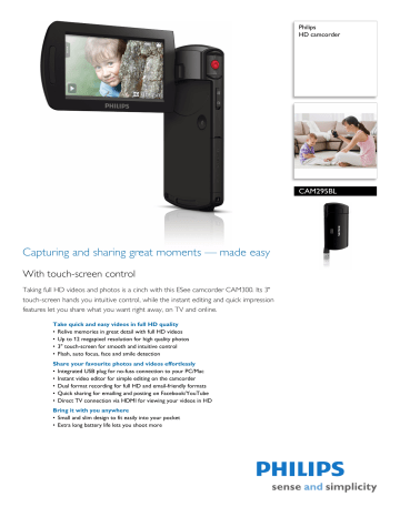 Philips CAM295BL/00 HD camcorder Product Datasheet | Manualzz