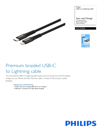 Philips DLC5204L/00 USB-C to Lightning cable Product Datasheet | Manualzz