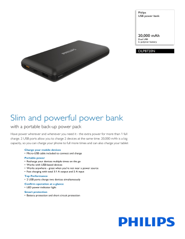 Philips DLP8720N/00 USB power bank Kartę produktu | Manualzz