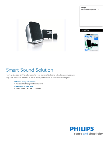 Philips SPA1300/05 Multimedia Speakers 2.1 Product Datasheet | Manualzz