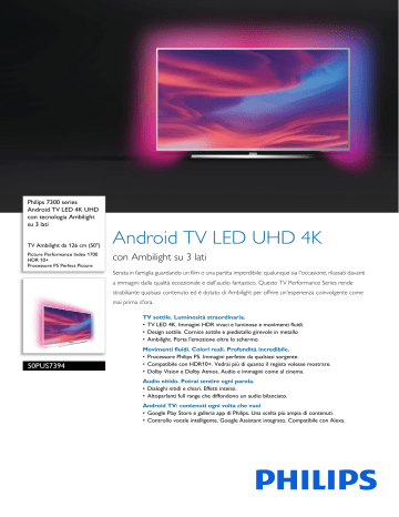 Philips 50PUS7394/12 7300 series Android TV LED UHD 4K Scheda tecnica del prodotto | Manualzz