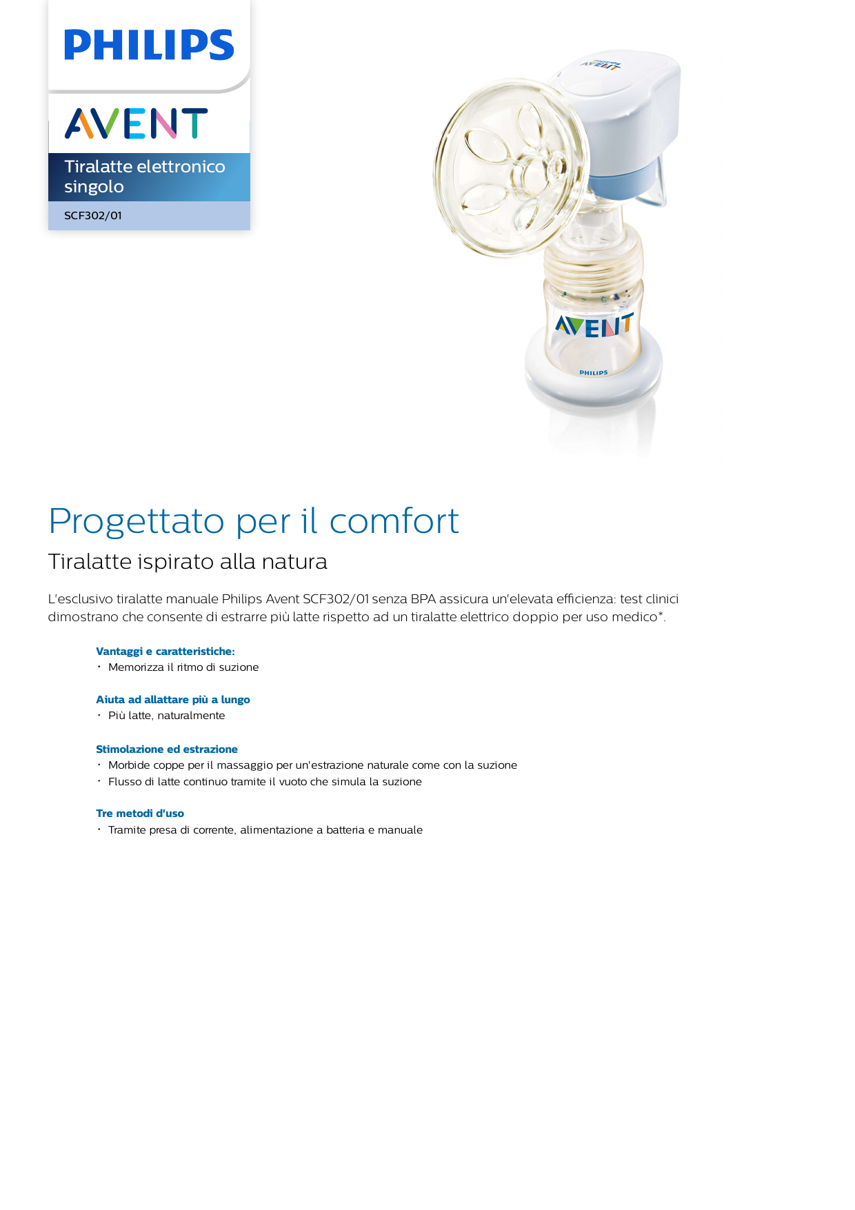 Tiralatte elettrico singolo Easy Comfort SCF301/02