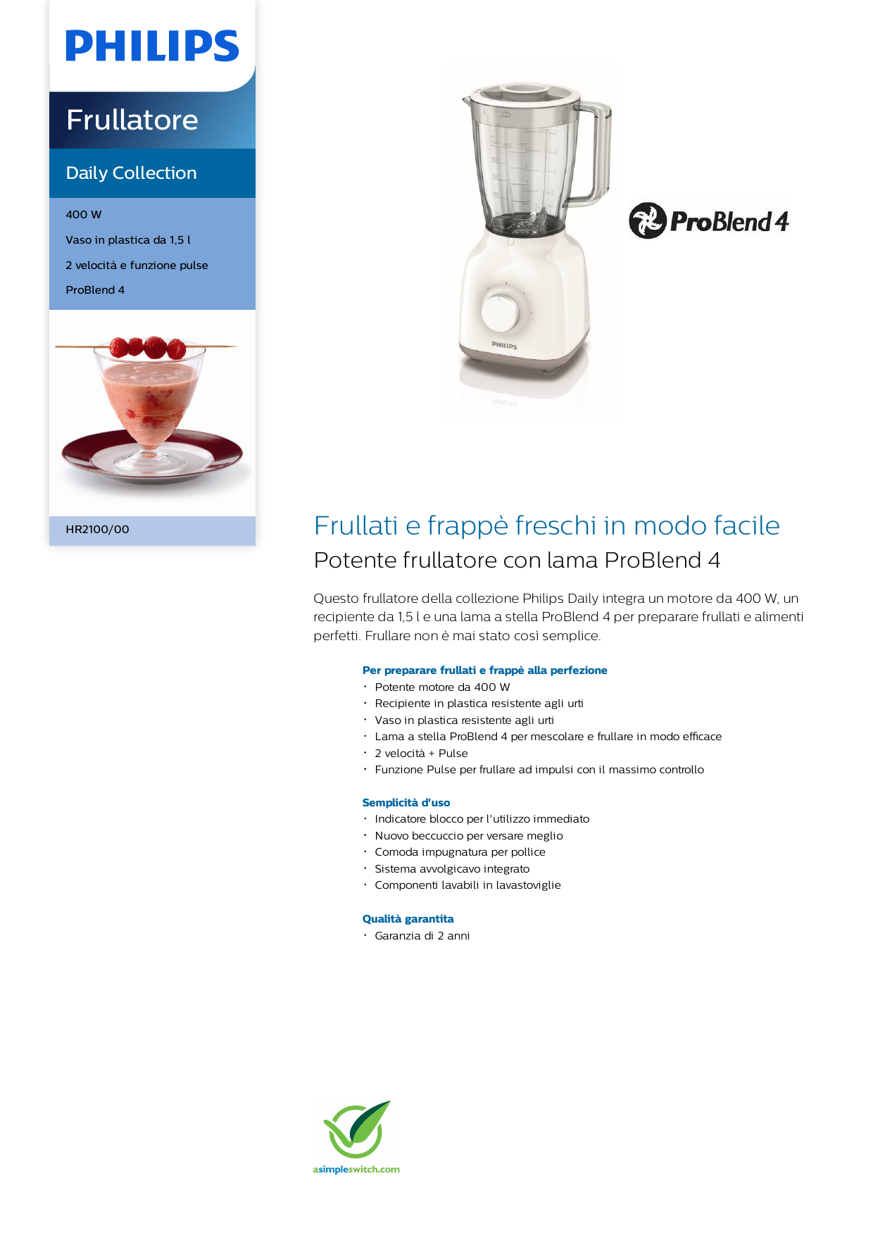 Frullatore - Philips Daily Collection Frullatore HR2105/40