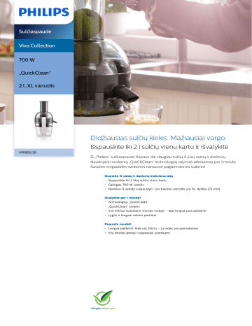 Philips HR1855/30 Viva Collection Sulčiaspaudė Vartotojo vadovas | Manualzz