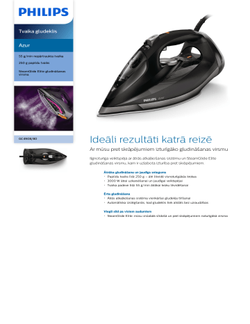 Philips GC4908/80 Azur Tvaika gludeklis Produktu datu lapa | Manualzz