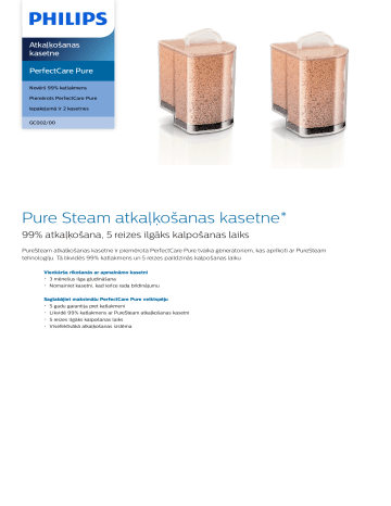 Philips GC002/00 PerfectCare Pure Atkaļķošanas kasetne Produktu datu ...