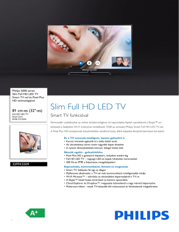 Philips 32PFK5509/12 5000 series Slim Full HD LED TV Údaje o produkte | Manualzz