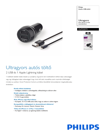 Philips DLP2357V/10 Autós USB-töltő Údaje o produkte | Manualzz