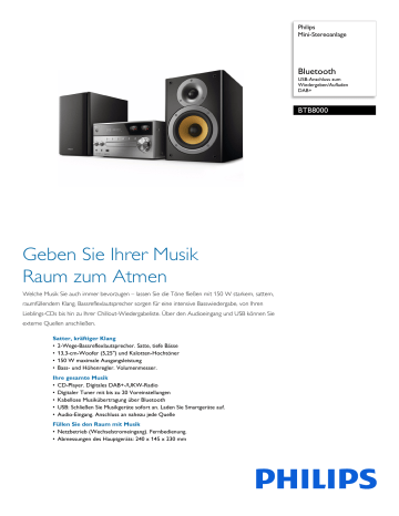 Philips BTB8000/12 Mini-Stereoanlage Produktdatenblatt | Manualzz