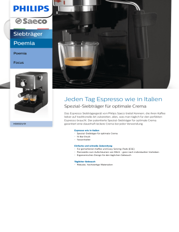 Saeco HD8323/01 Saeco Poemia Siebträger-Espressomaschine Benutzerhandbuch |  Manualzz