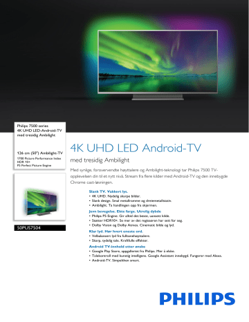 Philips 50PUS7504/12 7500 series 4K UHD LED Android-TV Produktdatablad | Manualzz