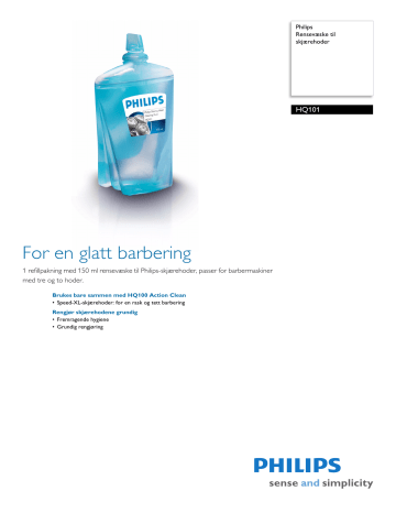 Philips HQ101/01 rensevæske til skjærehoder Produktdatablad | Manualzz
