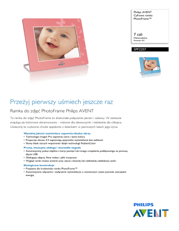 Avent SPF2207/10 AVENT Cyfrowa ramka PhotoFrame™ Kartę produktu | Manualzz