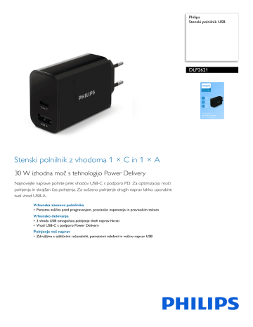 Philips DLP2621/12 Stenski polnilnik USB Podatkovni list izdelka | Manualzz