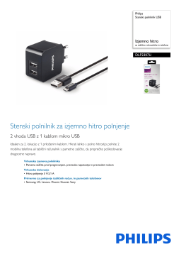 Philips DLP2307U/12 Stenski polnilnik USB Podatkovni list izdelka