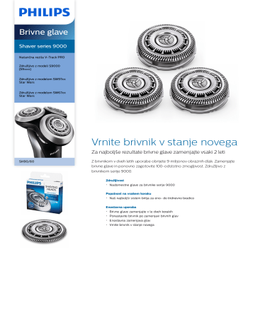 Philips SH90/60 Shaver series 9000 Brivne glave Podatkovni list izdelka ...