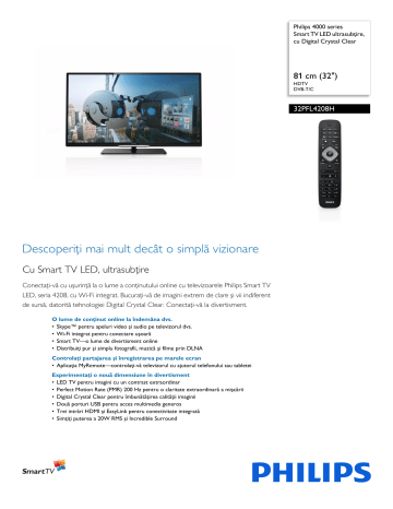 Philips 32PFL4208H/12 4000 series Smart TV LED ultrasubţire Fisa de date a produsului | Manualzz