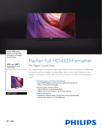 Philips 40PFK4200/12 4000 series Flacher Full HD LED TV Produktdatenblatt | Manualzz