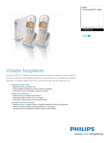 Philips VOIP3212S/01 Internetový/DECT telefón Používateľská príručka