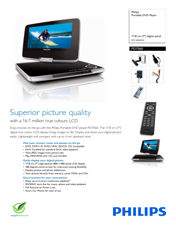 Philips PD7060/05 Portable DVD Player Product Datasheet | Manualzz
