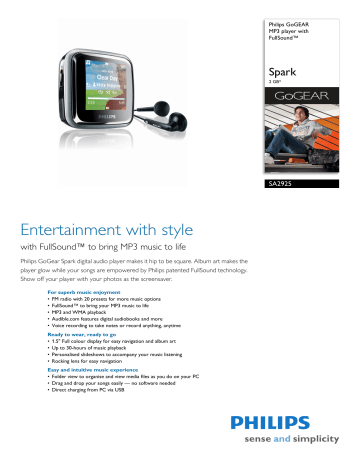 Philips SA2925/02 GoGear MP3 player Product Datasheet | Manualzz