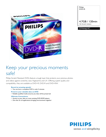 Philips DM4A6J10C/00 DVD+R Product Datasheet | Manualzz