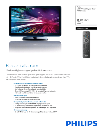 Philips 26PFL3205H/12 LED-TV Produktdatablad | Manualzz