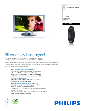 Philips 32PFL6605H/12 LED-TV Produktdatablad | Manualzz