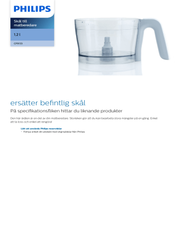 Philips CP9133/01 Skål till matberedare Produktdatablad | Manualzz