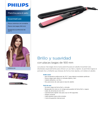 Philips HP8323/00 EssentialCare Plancha para el pelo Manual de usuario |  Manualzz
