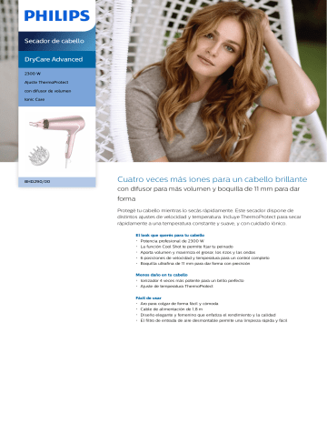 Philips BHD290/00 DryCare Advanced Secador de cabello Manual de usuario |  Manualzz
