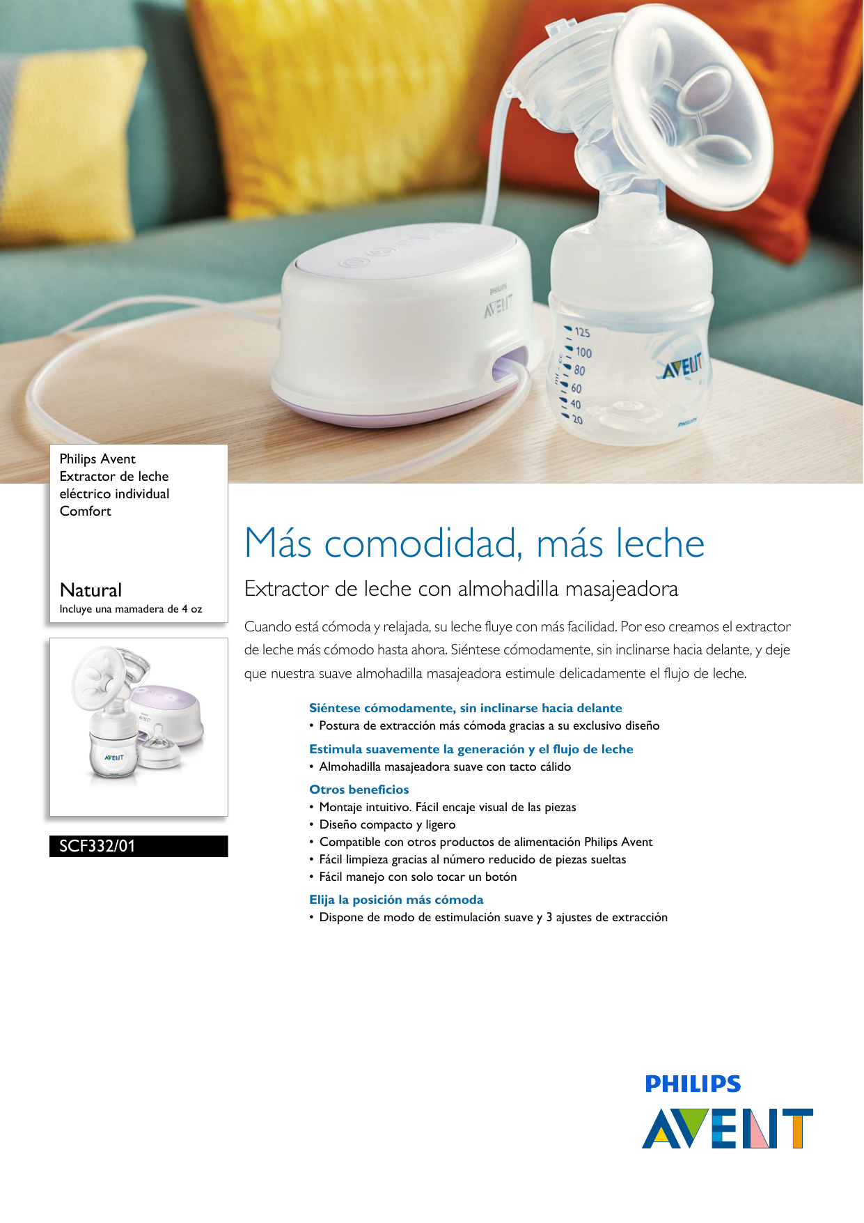 Extractor de leche eléctrico individual Comfort SCF332/01