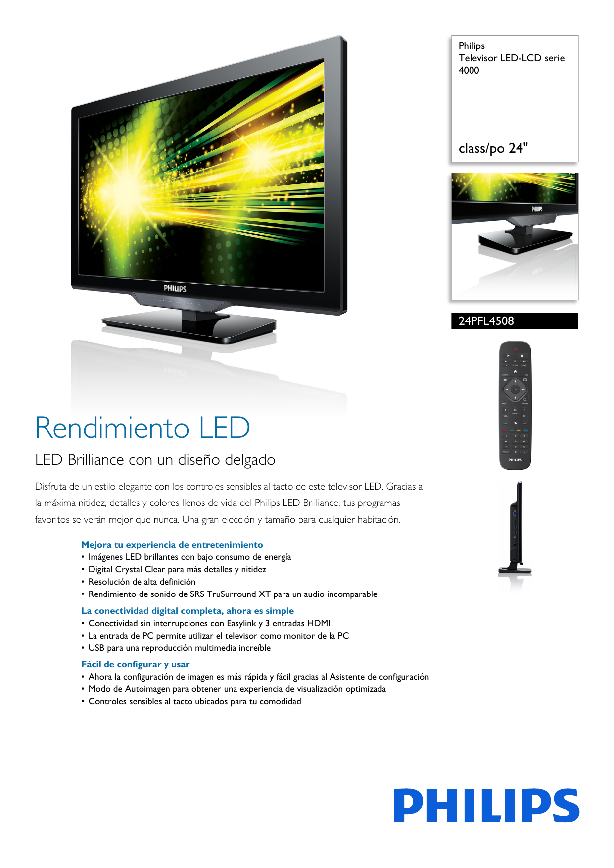 Philips 24PFL4508/F8 Televisor LED-LCD serie 4000 Manual de usuario |  Manualzz