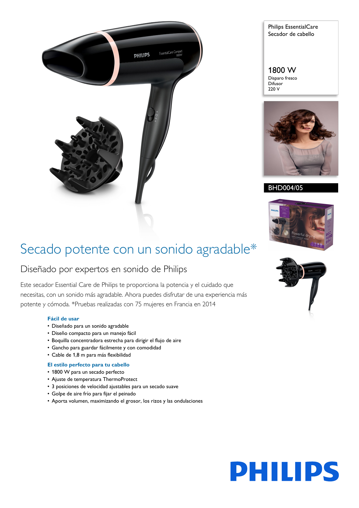 Philips BHD004/05 EssentialCare Secador de cabello Manual de usuario |  Manualzz