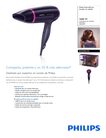 Philips BHD002/03 Essential Secador de cabello Manual de usuario | Manualzz