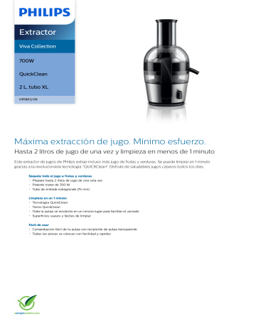 Philips HR1863/06 Viva Collection Extractor Manual de usuario | Manualzz