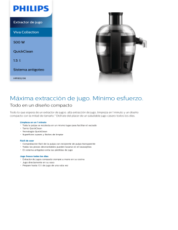 Philips HR1832/06 Viva Collection Extractor de jugo Manual de usuario |  Manualzz