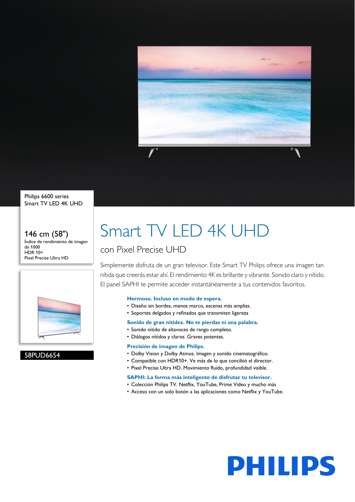 Televisor 58″ Smart TV LED 4K UHD Philips 58PUD7625 
